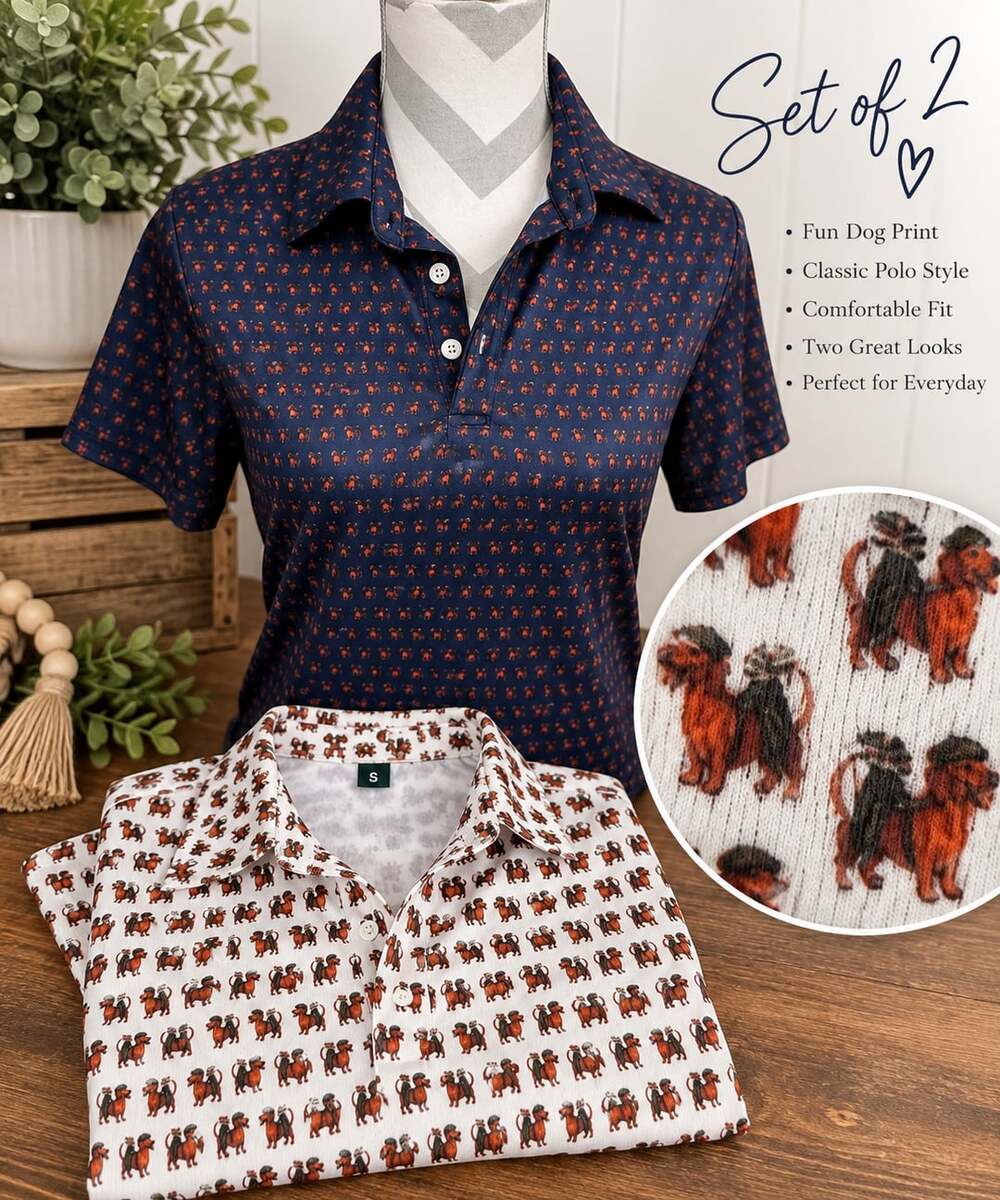 Men’s Small Dachshund Golf Dog Novelty Print Polo Shirt Short Sleeve Set of 2